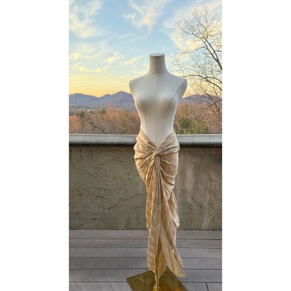 KHAITE Skirt The Louie Nude‎ Minimalist Sarong Preppy Ruched Wrap Maxi Sz L $980 - Picture 1 of 7